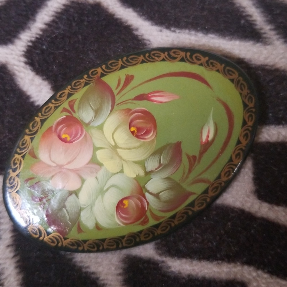 Russian hand painted brooch